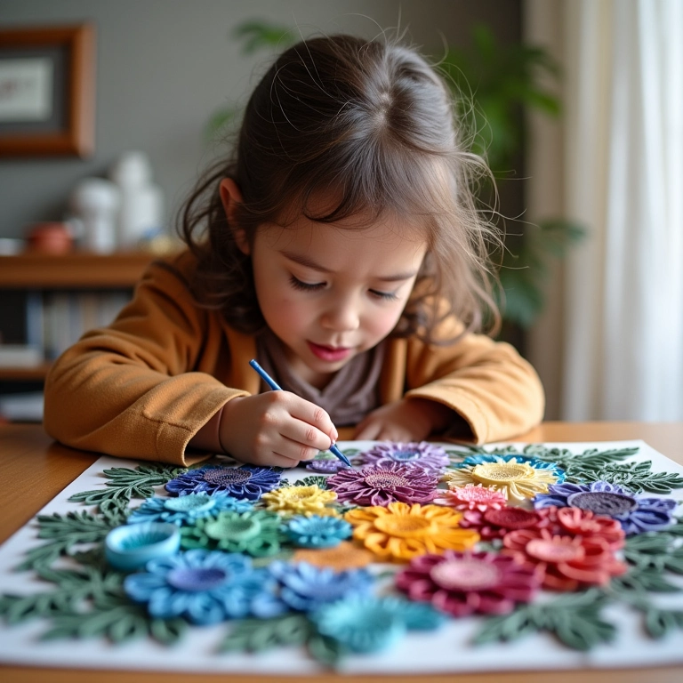 Experimentando com cores e texturas diferentes na arte do quilling.