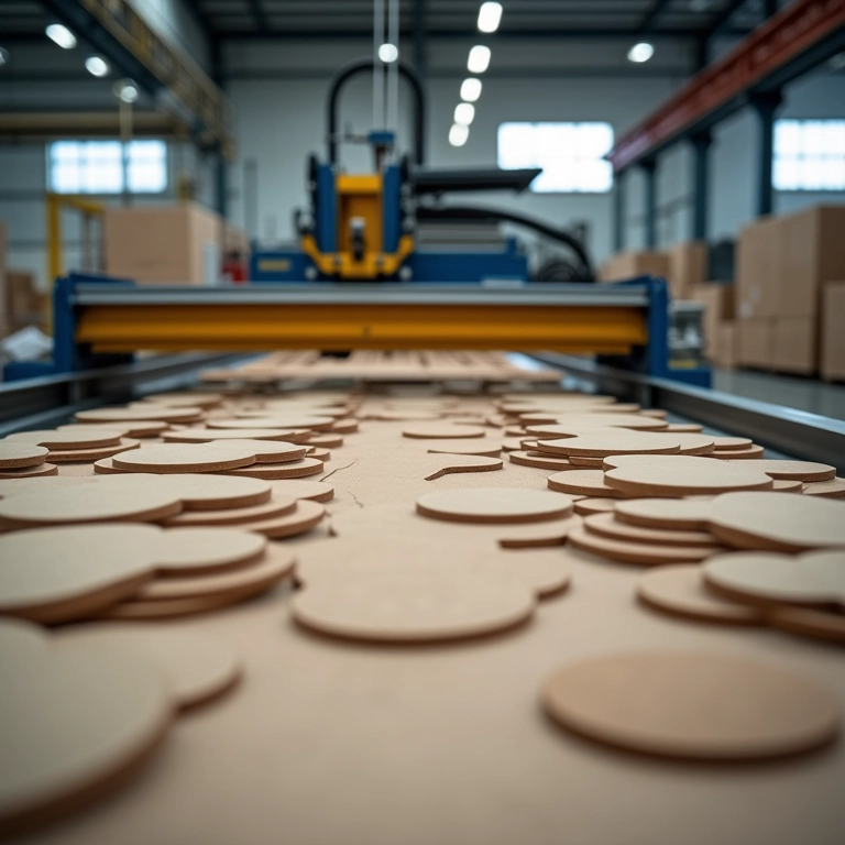 Fabricante produzindo bases de MDF para cestos.