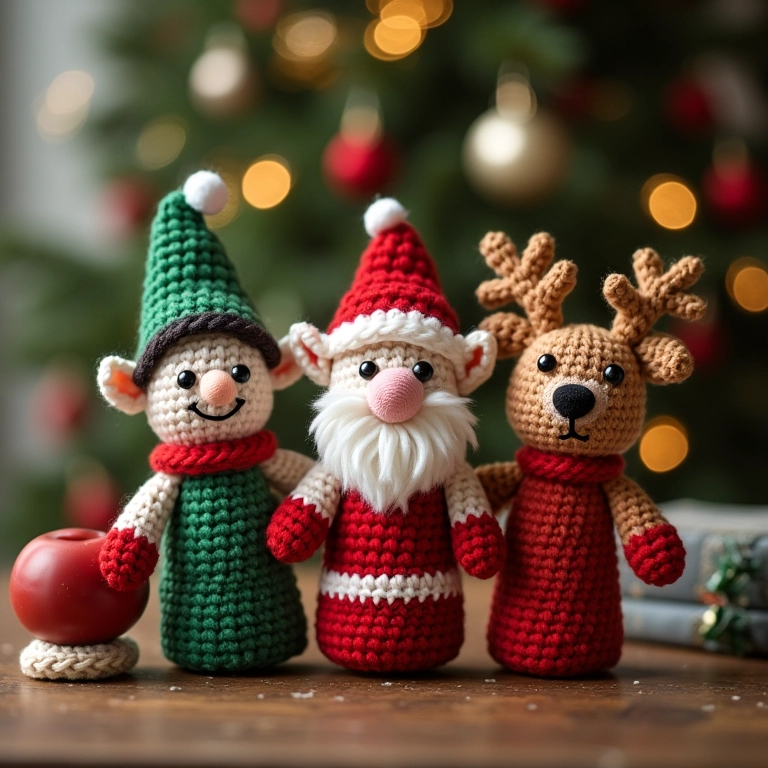 Fantoche de dedo temático de Natal em amigurumi.