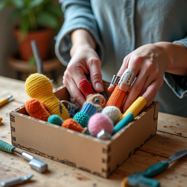 Ferramentas de crochê em caixa MDF técnicas mistas.