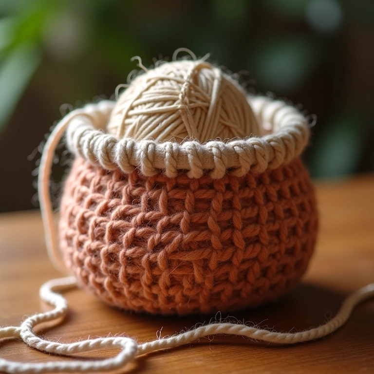 Fio de sustentação na base do cesto de crochê.