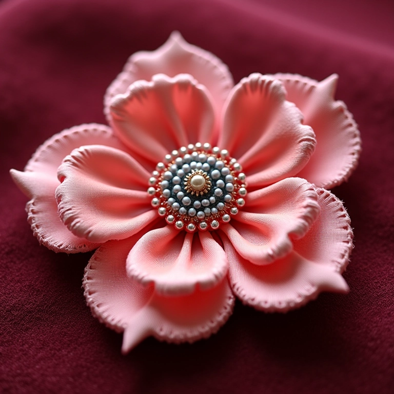 Flor de fita de cetim com miolo diferenciado de crochê.