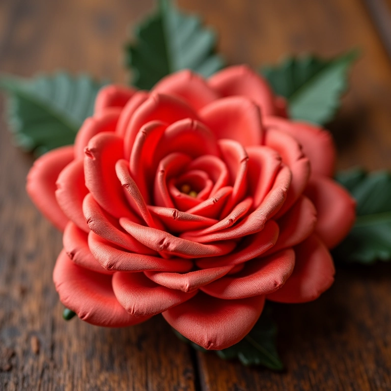 Flor de fita de cetim com rosetas de crochê.