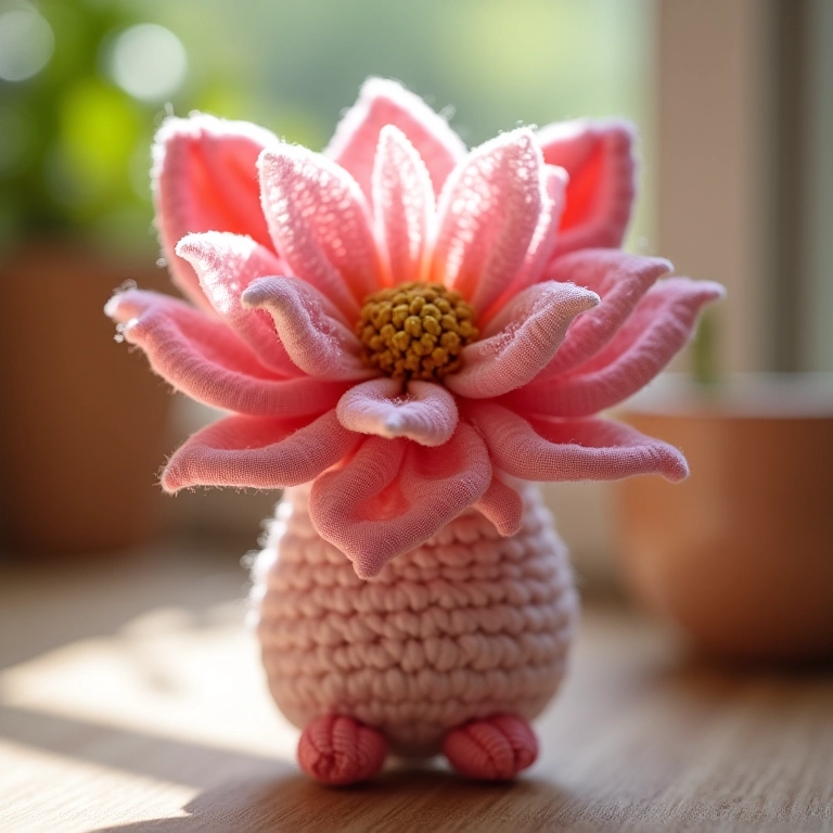 Flor de fita de cetim crochê com fixador.