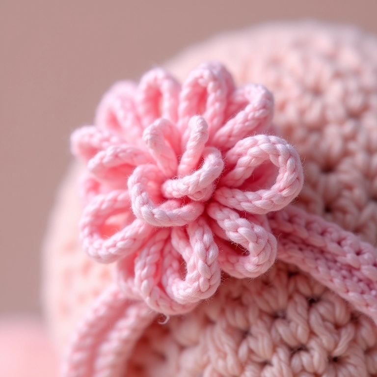 Flor de fita de cetim em amigurumi para tiara de bebê.