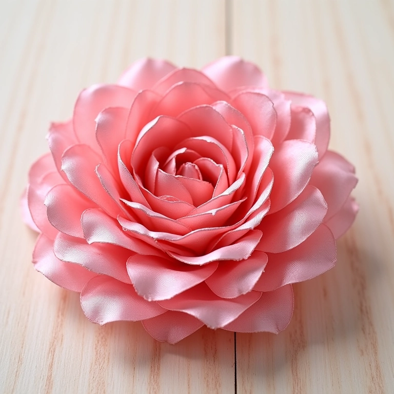 Flor de fita de cetim em camadas de crochê.