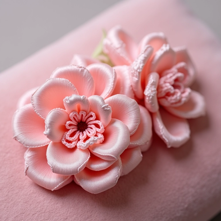 Flor de fita de cetim para acessórios de cabelo de crochê.