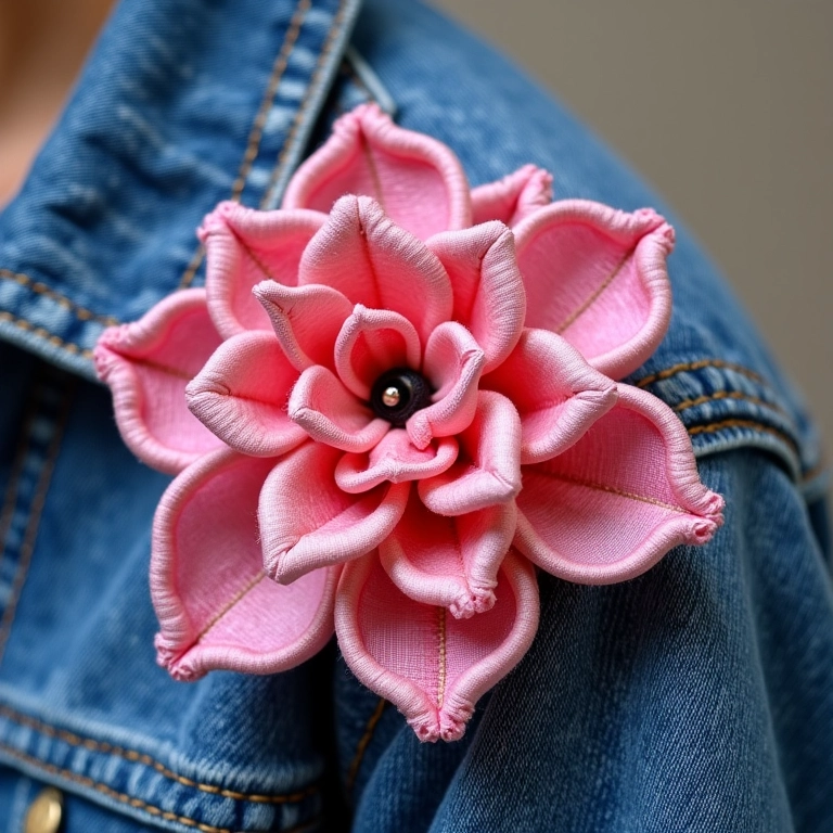 Flor de fita de cetim para customização de roupas de crochê.