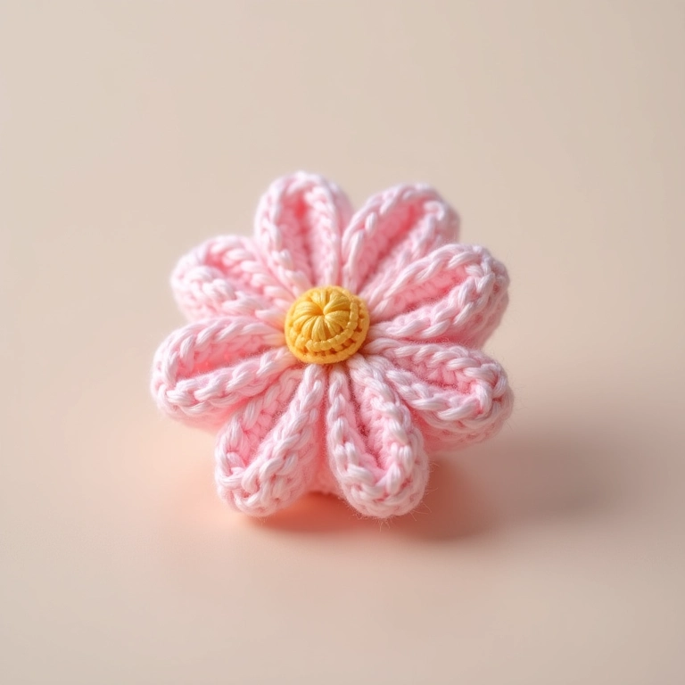 Flor de fita de cetim pequena em amigurumi para tiara infantil.
