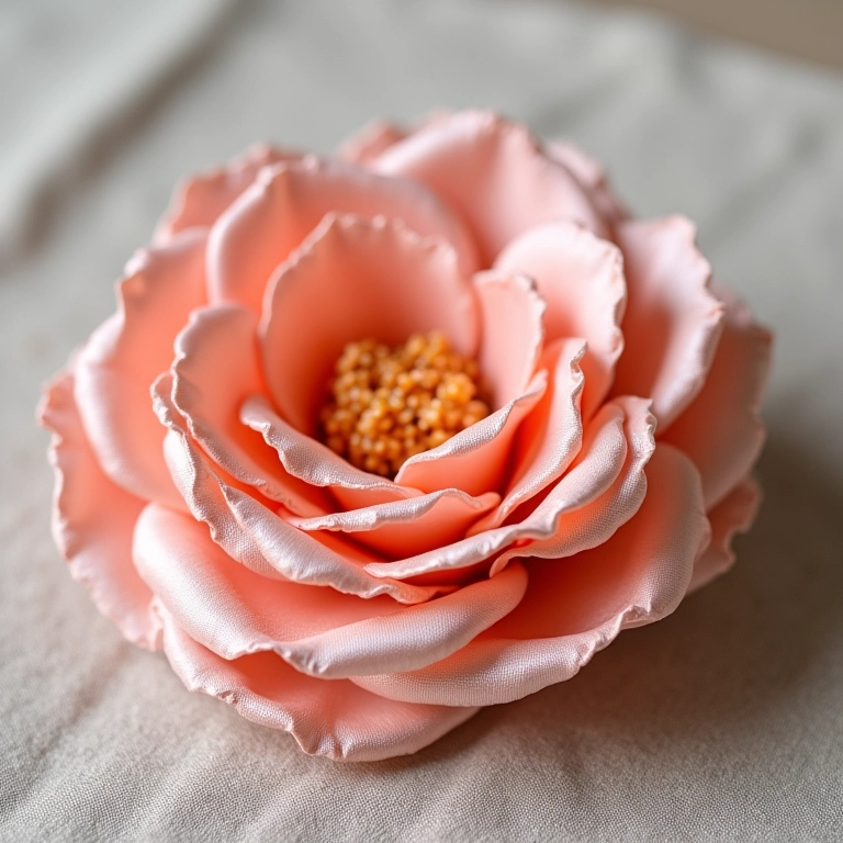 Flor de fita de cetim queimada de crochê.