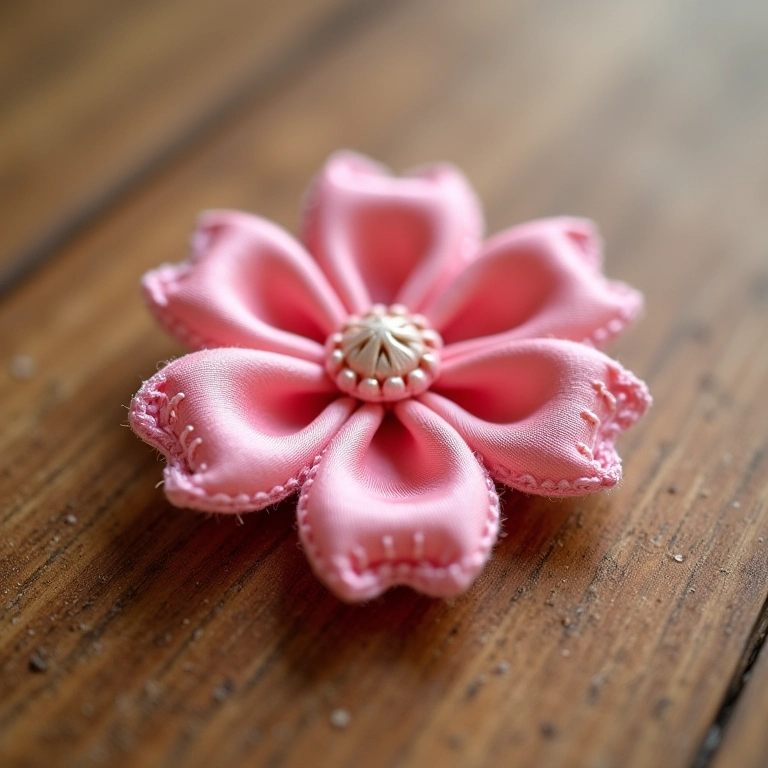 Flor de fita de cetim simples de crochê com 5 pétalas.