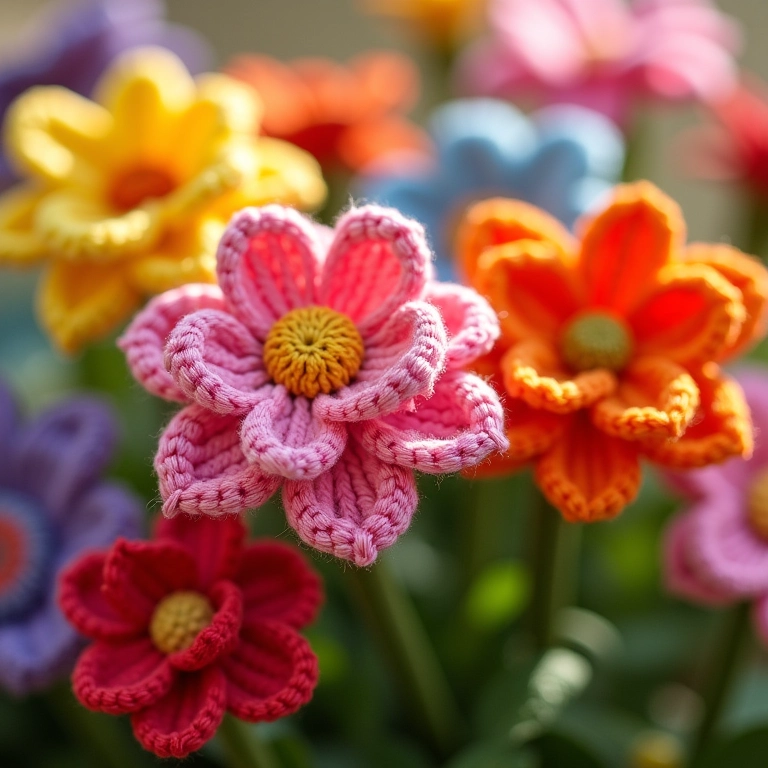 Flores de crochê coloridas para festa junina.