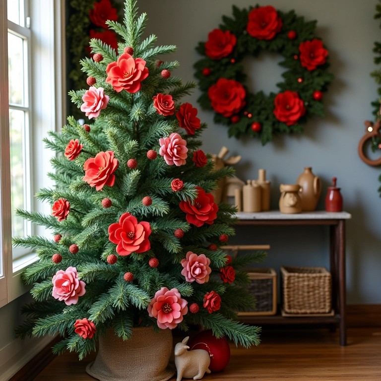 Flores de feltro na decoração de Natal: árvores, guirlandas e enfeites.