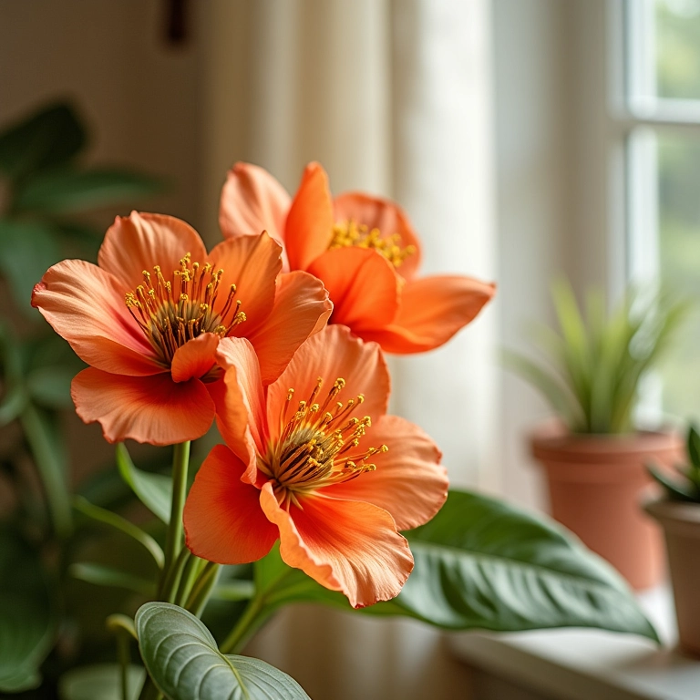 Flores de tecido elegantes em interior de casa brasileira estilo Farm Rio.