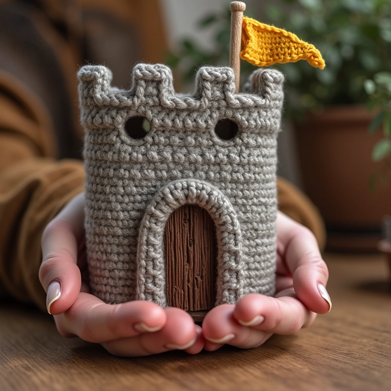 Forte medieval em amigurumi feito com caixas de sapato recicladas.