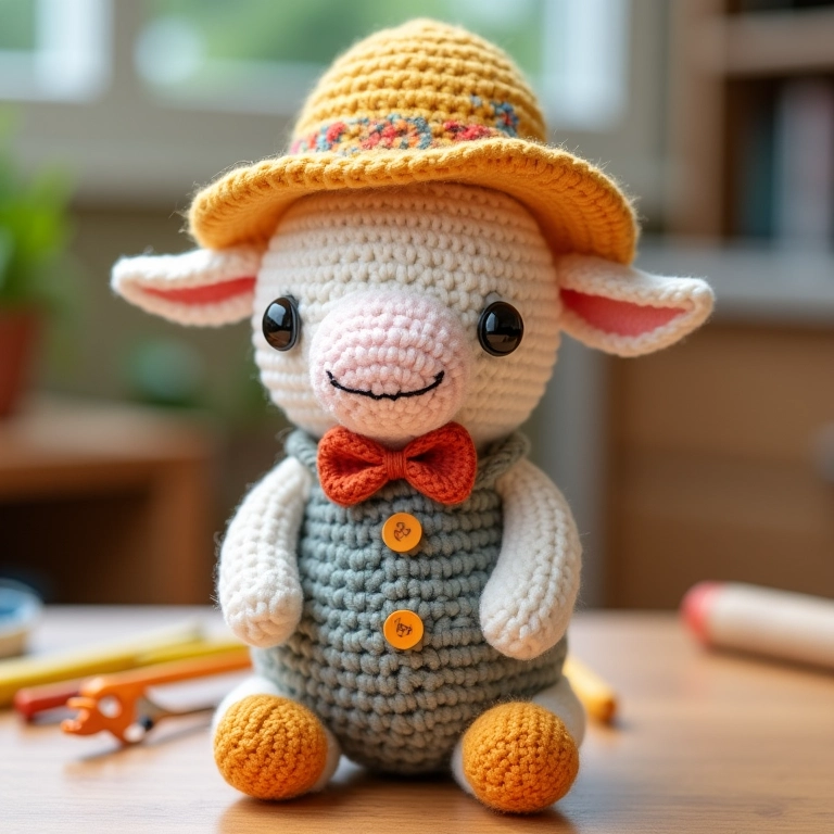 Galinha Pintadinha de crochê personalizada com acessórios.