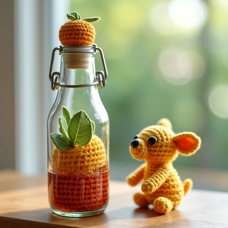 Garrafas como suporte para fotos decoradas com crochê.