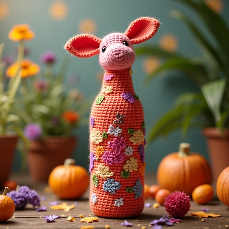 Garrafas decoradas com tinta e detalhes em crochê, cores vibrantes e alegres para animar a festa.