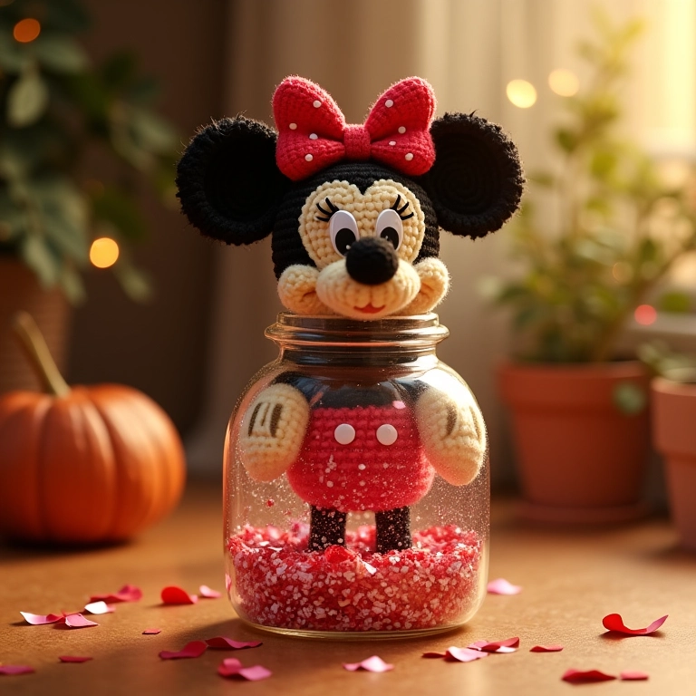Garrafinha da Minnie com confetes e glitter.