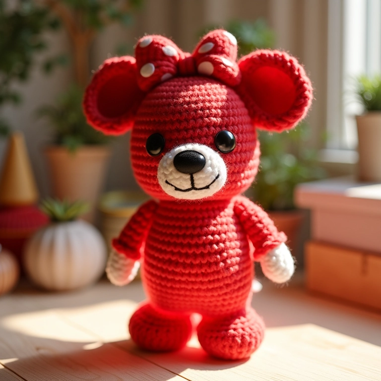Garrafinha da Minnie Vermelha em amigurumi.
