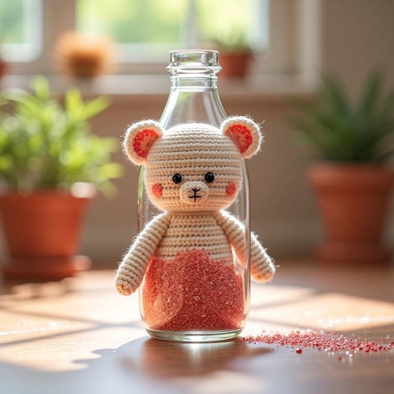 Garrafinha de crochê com glitter brilhante.