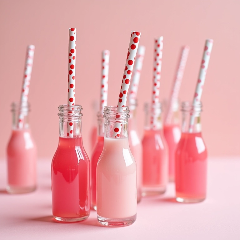 Garrafinhas com canudos decorados da Minnie para lembrancinhas.