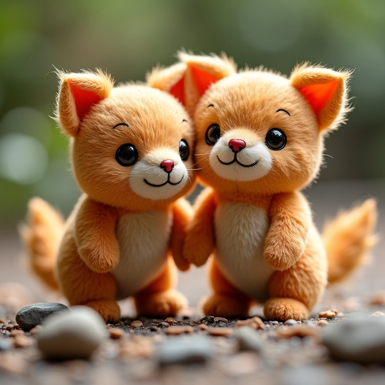 Gêmeos de amigurumi com pequenas pedras decorativas.