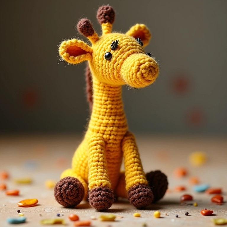Girafa amigurumi com técnica air swipe.