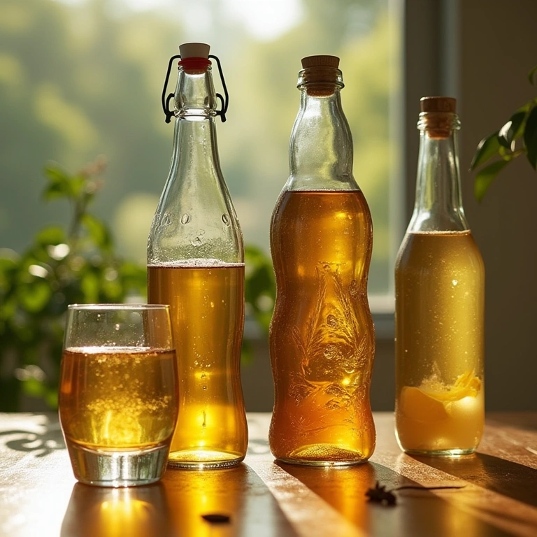 Glass bottles transformed into drinking glasses, smooth edges, natural lighting, 8K quality, sharp Garrafas transformadas em copos originais.
