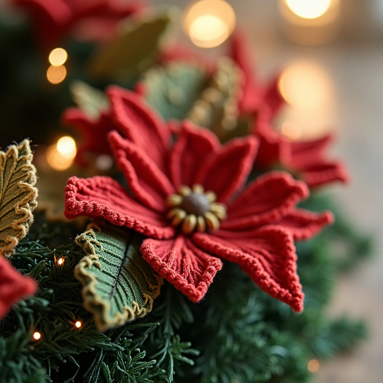 Guirlanda de crochê com flores artificiais.