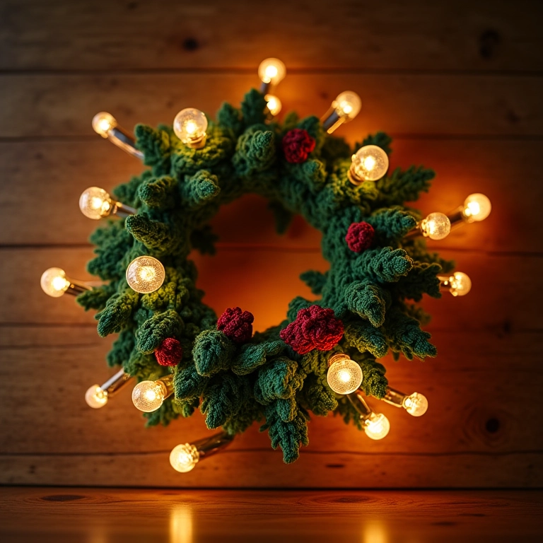 Guirlanda de crochê com luzes de fada.