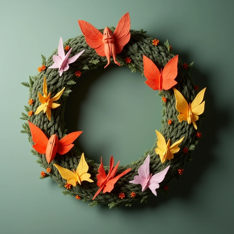 Guirlanda de crochê com origami.
