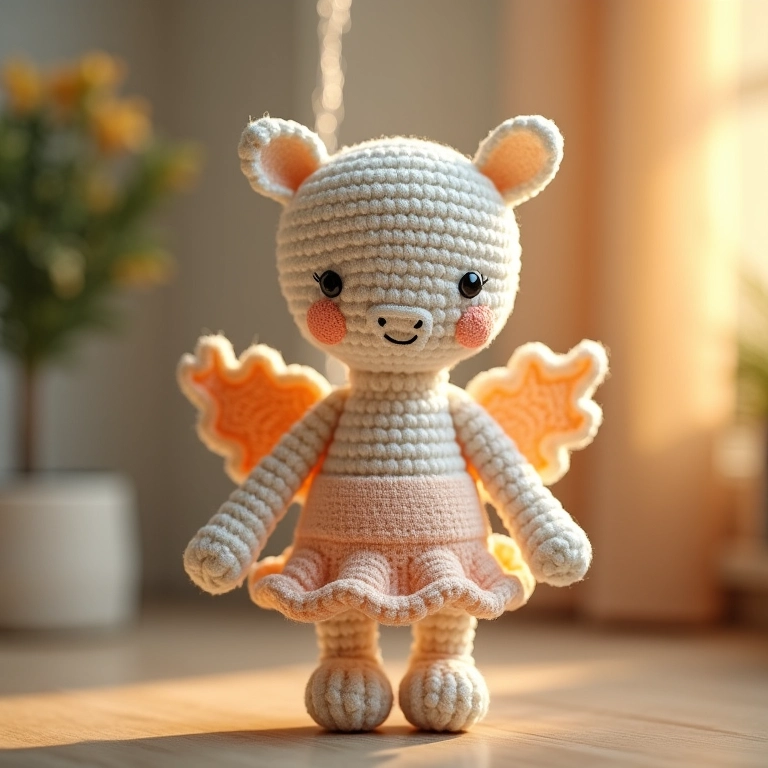 Guirlanda de crochê com tema de anjo.