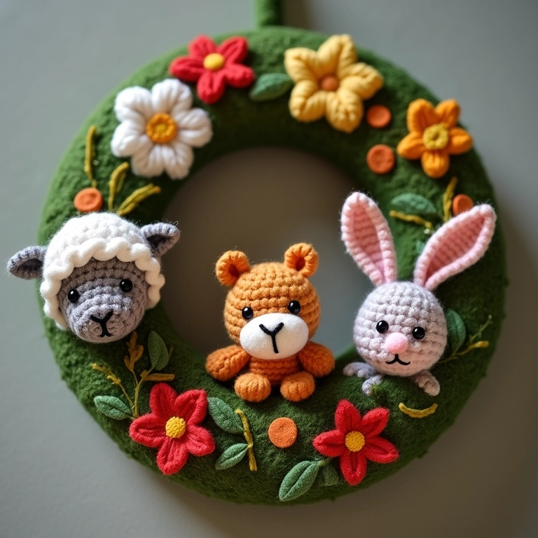 Guirlanda de feltro amigurumi com bichinhos.