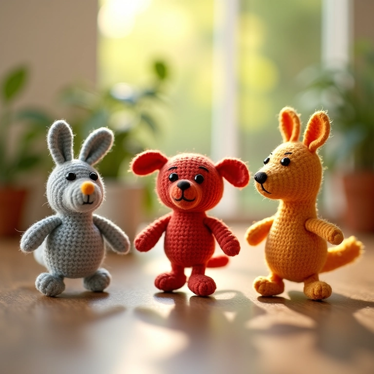 Guirlanda de feltro amigurumi com personagens de desenhos animados de crochê.