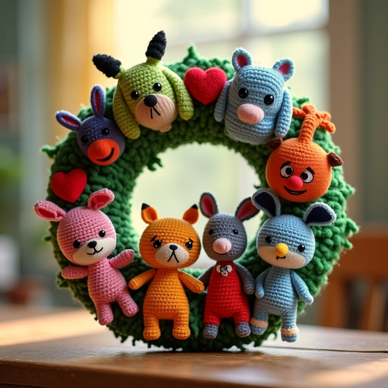 Guirlanda de feltro amigurumi com personagens.
