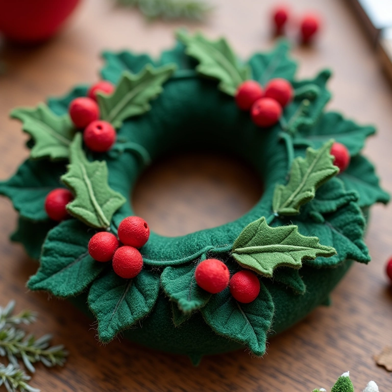 Guirlanda de feltro e crochê com tema natalino.