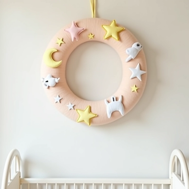 Guirlanda de feltro para bebê em berço.