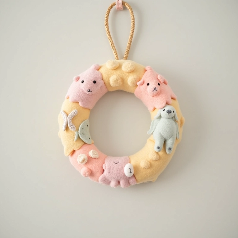 Guirlanda de feltro para porta de maternidade em amigurumi.