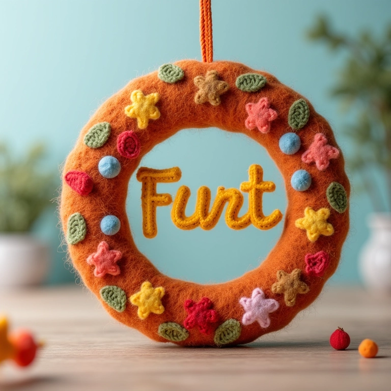 Guirlanda de feltro personalizada com nome em amigurumi.