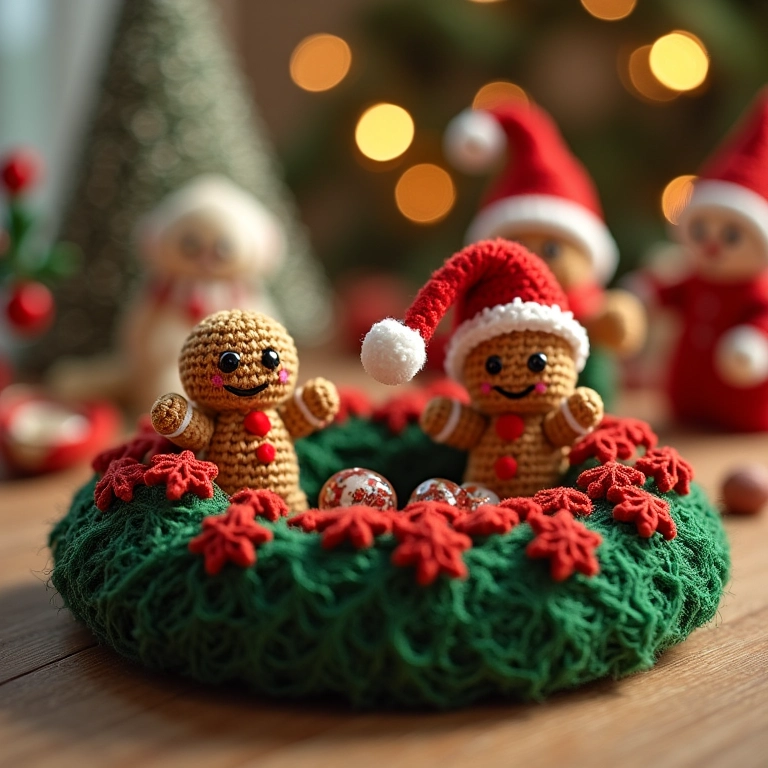 Guirlanda de Natal de amigurumi com doces.