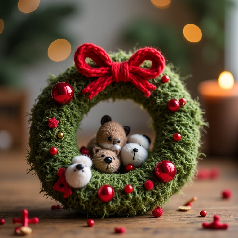 Guirlanda de Natal de amigurumi com fotos.