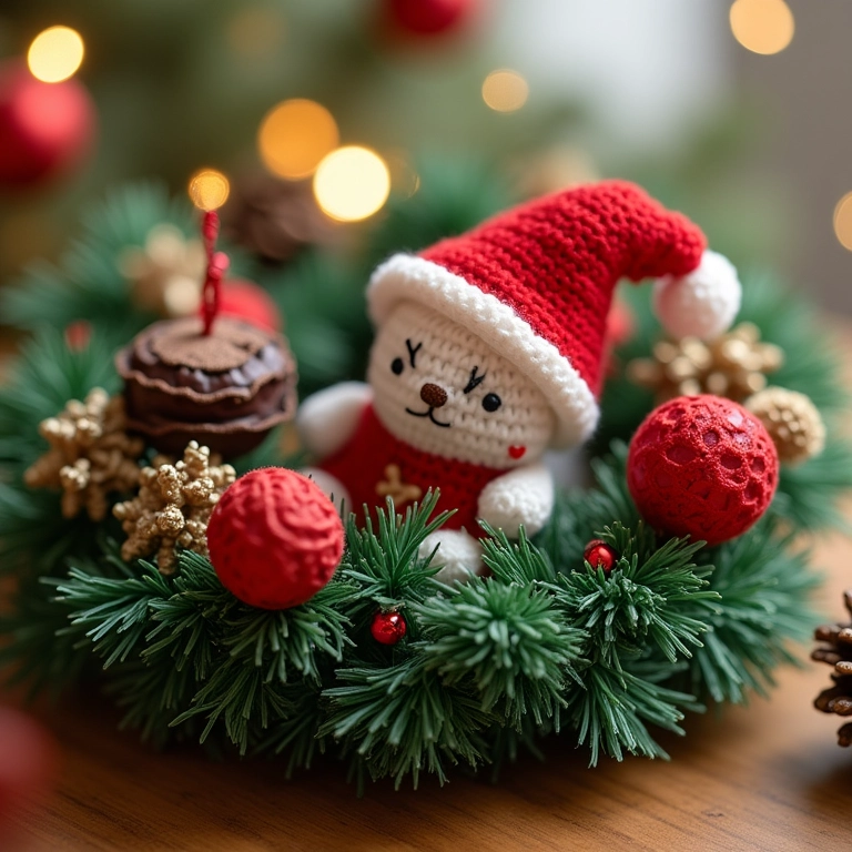 Guirlanda de Natal de amigurumi com livros.
