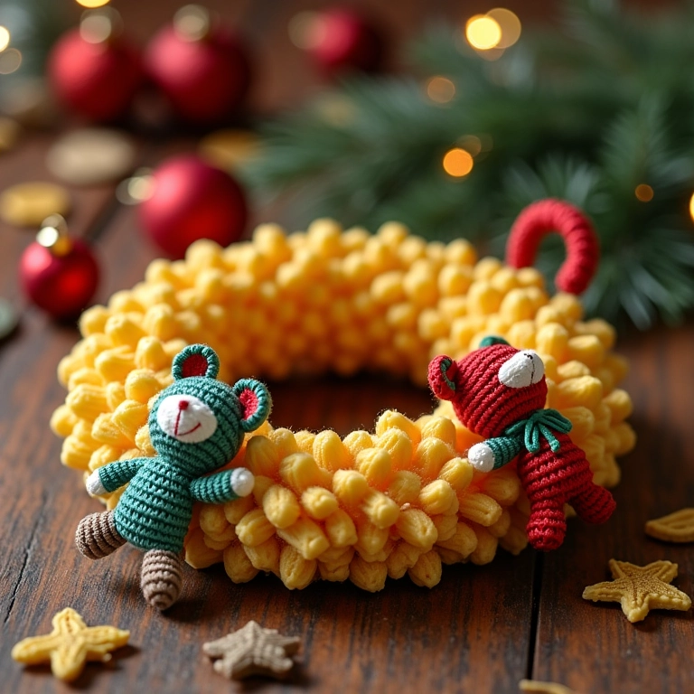 Guirlanda de Natal de amigurumi com macarrão.