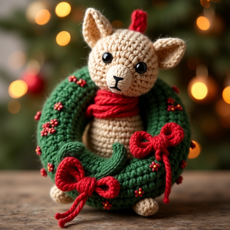 Guirlanda de Natal de amigurumi com rolhas.