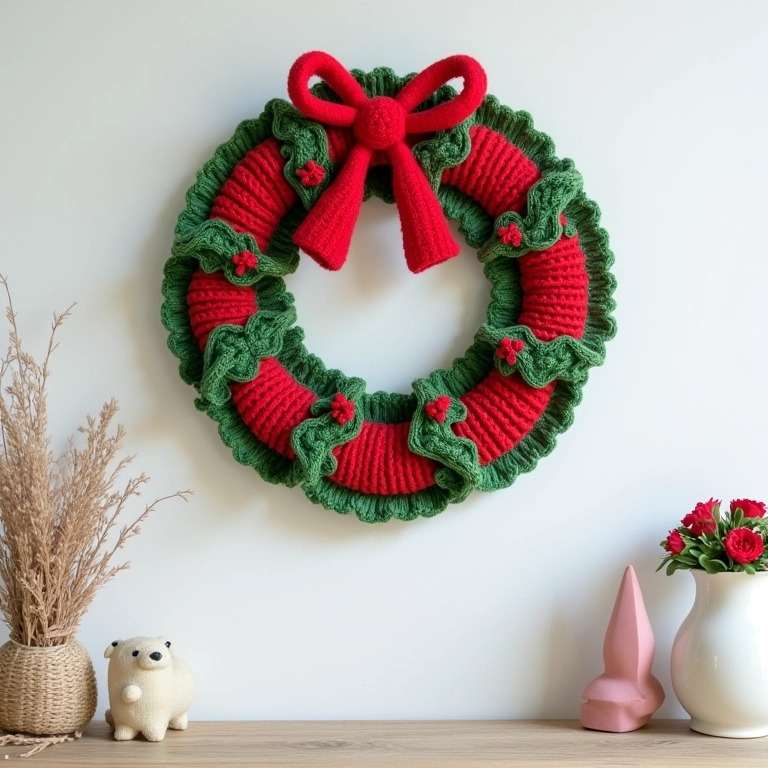 Guirlanda de Natal de amigurumi feita com roupas velhas.