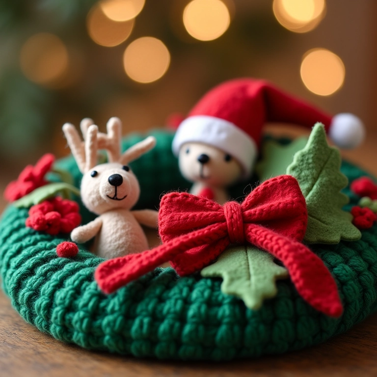 Guirlanda de Natal de crochê com detalhes em feltro.