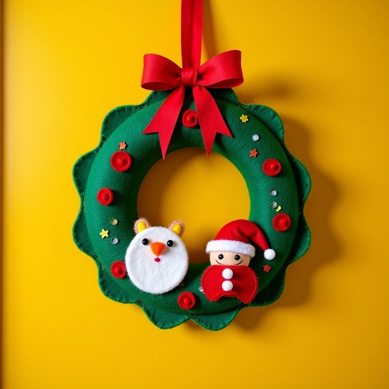 Guirlanda de Natal delicada feita de feltro pendurada.