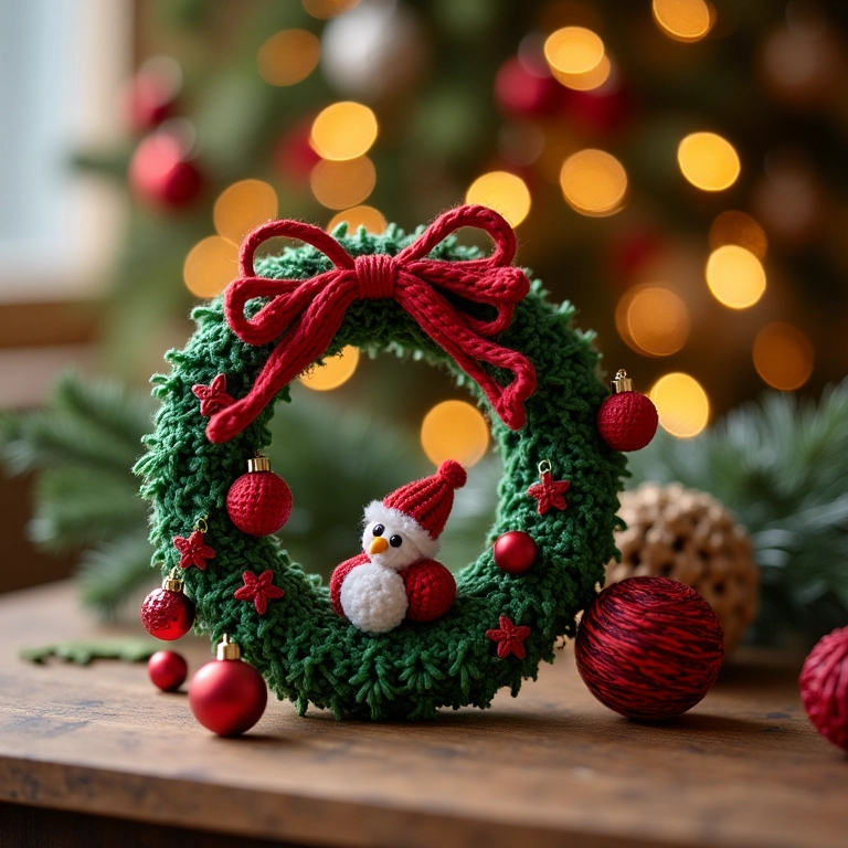 Guirlanda de Natal em amigurumi com enfeites delicados.