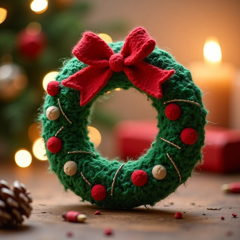 Guirlanda de Natal em crochê e feltro, um amigurumi natalino artesanal.